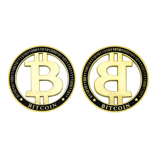 Gold Plated Bitcoin Commemorative Coin Cut Out Fiat Keep the B Crypto Collectors Edition with Binary Code-1